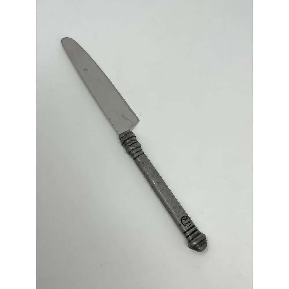 Pottery Barn 70% PEWTER Banded Handle & 18/8 Stainless Dinner Knife 8 7/8”